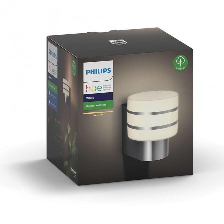 Aplica LED pentru exterior Philips Hue Tuar, 9W (60W), 806 lm, lumina calda (2700K), dimabila, IP44, 150x179x185mm, Inox