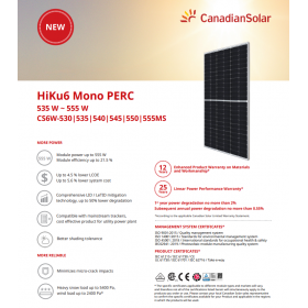 Panou Solar Fotovoltaic Monocristalin HiKu6 Mono PERC CS6W-550MS Silver Frame, max. 1500V, lungime cablu 1400mm, conector T6, 55
