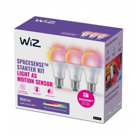 3 Becuri LED RGB inteligente WiZ Connected Colors A60, Wi-Fi, E27, 8.8W (60W), 806 lm, lumina alba si color (2700-6500K), compat