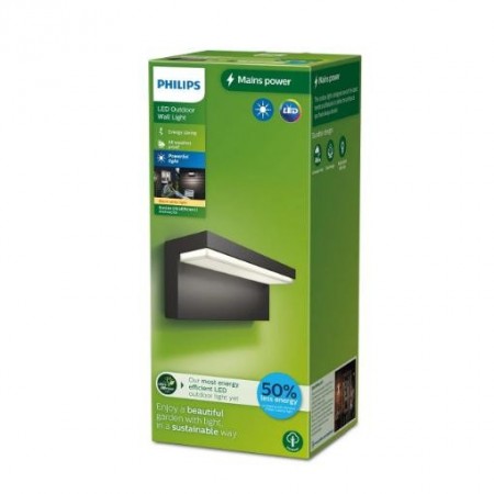 Aplica LED pentru exterior Philips BUSTAN, 3.8W, 800 lm, lumina calda (2700K), IP44, 92x220x78mm, Antracit