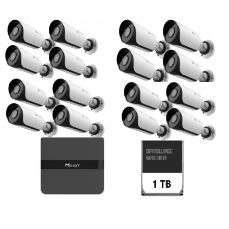 Kit supraveghere video Milesight 16 buc camera Bullet MS-C2964-UPD + 1buc NVR MS-N5016-PE