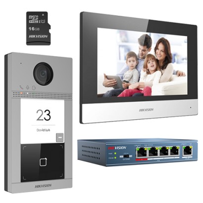 KIT videointerfon pentru o familie, Wi-Fi 2.4Ghz, monitor 7 inch - HIKVISION DS-KIS604-S