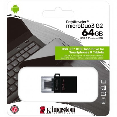 Kingston 64GB DT MicroDuo 3 Gen2 + microUSB (Android/OTG), EAN:	740617306606