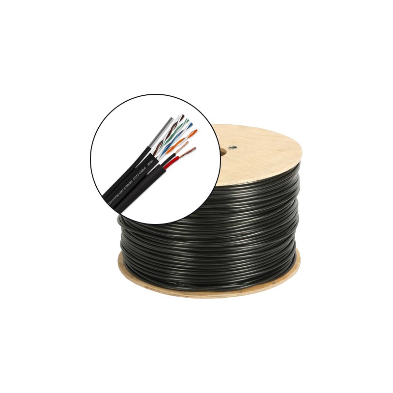 Cablu FTP autoportant cu alimentare 2x1.5, cat 5E, CUPRU 100%, 305m, negru TSY-FTP5E+2x1.50-MESS