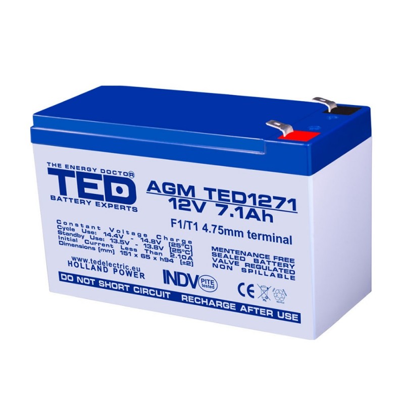 Baterii si acumulatori BATERIE AGM TED1271F1 12V 7.1Ah TED