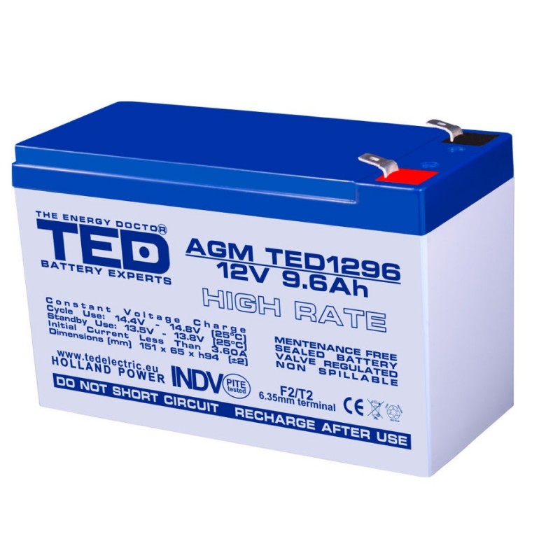 TEDBATERIE AGM TED1296HR 12V 9.6Ah HIGH RATE