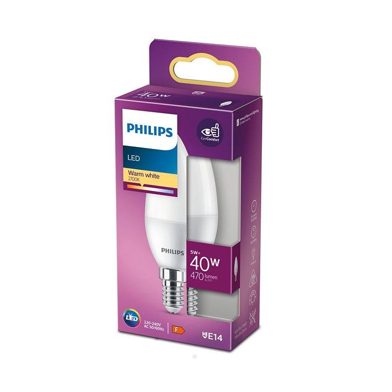 Bec LED Philips B35, tip lumanare/lustra