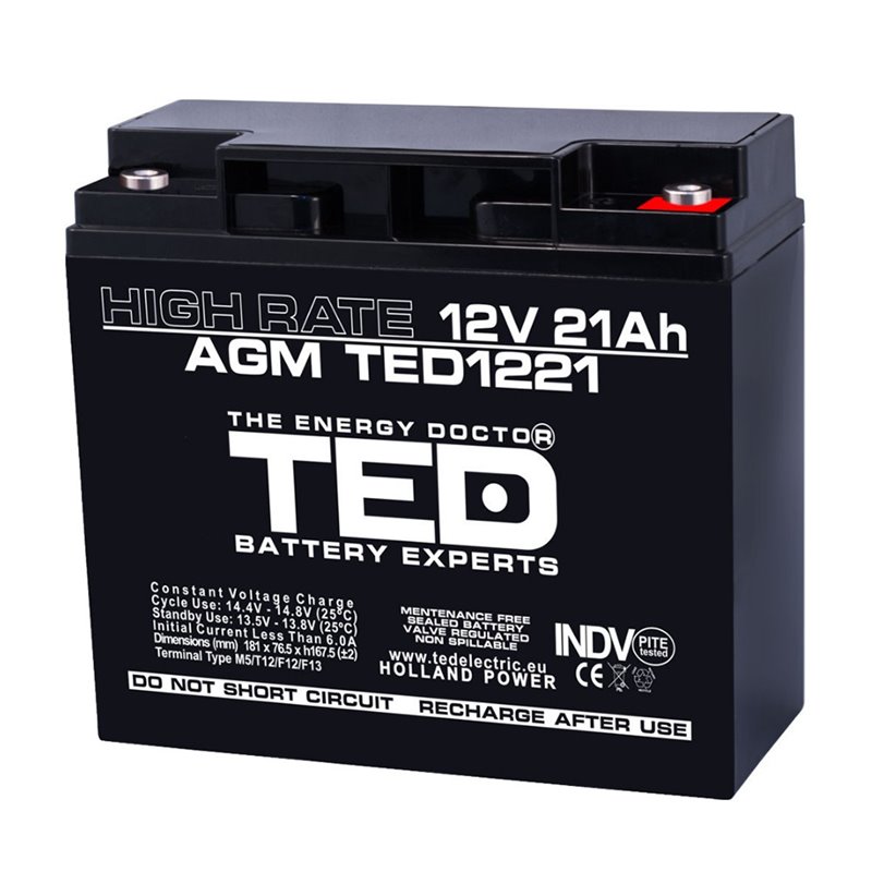 Baterii si acumulatori BATERIE AGM TED1221HRM5 12V 21Ah HIGH RATE TED