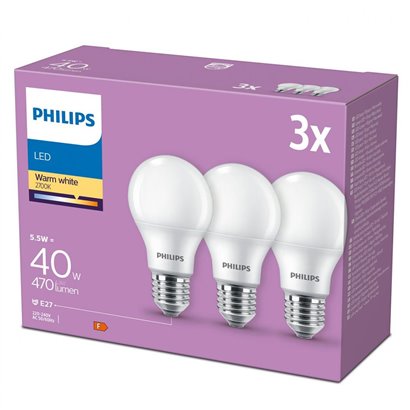 Pachet 3 becuri LED Philips A60, E27, 5.