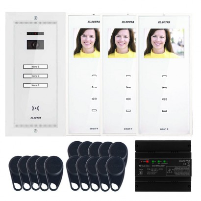 Videointerfon Electra Smart+ 3.5” pentru 3 familii montaj incastrat - alb