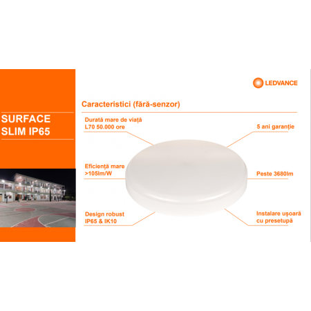 Plafoniera LED pentru baie Ledvance SURFACE SLIM SQUARE 200, 19W, 2000 lm, lumina neutra (4000K), IP65/IK10, 200x200x55mm, Alb