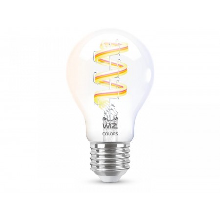 Bec LED RGB inteligent WiZ Connected Filament Clear A60, Wi-Fi, E27, 6.3W (40W), 470 lm, lumina alba si color (2200-6500K), comp
