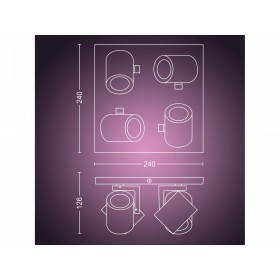 Spot LED RGB Cvadruplu Philips Hue Argenta, Bluetooth, 4xGU10, 4x5.7W, 4x350 lm, lumina alba si color (2000-6500K), IP20, Metal,