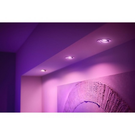 3 Spoturi LED RGB incastrate Philips Hue Centura, Bluetooth, GU10, 3x5.7W, 1050 lm, lumina alba si color (2000-6500K), IP20, 9cm